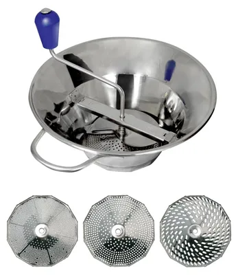 Passiermühle aus Edelstahl, 3 Siebe, 31 cm