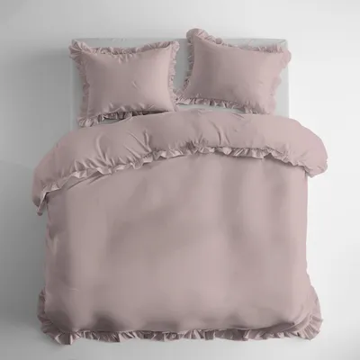 Produktbild von Baumwollbettwäsche mit Rüschen 160x200 3-teilig Puderrosa