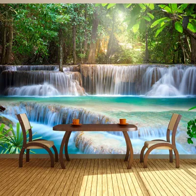 Produktbild von Fototapete selbstklebend Wasserfall 294x210 cm Tapete Wandtapete Wandbilder Klebefolie Dekofolie Tapetenfolie Wand Dekoration Wohnzimmer - Wald Landschaft Natur c-A-0006-a-b