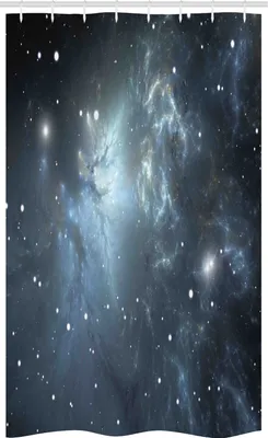 Produktbild von ABAKUHAUS Konstellation Schmaler Duschvorhang, infinite Space, Badezimmer Deko Set aus Stoff mit Haken, 120 x 180 cm, Blassblau Schwarz Weiß