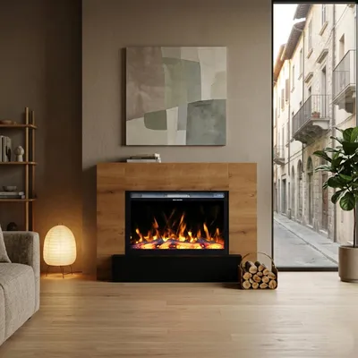 Produktbild von Garlivo Elektrokamin 'MILANO XL Eiche ' | LED Standkamin in weiss mit Heizung (1500 W) | HxBxT: 92x136x36cm