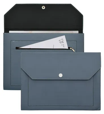 Productafbeelding van Ordner van Polyurethanleer, donkerblauw, A4 formaat, met drukknop en ritsvak