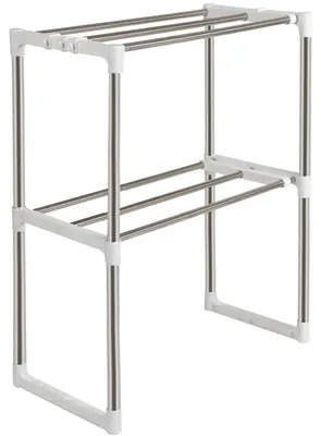 Immagine prodotto di Scaffale da cucina - Scaffale per microonde - 2 ripiani - Estraibile - Larghezza regolabile - Acciaio inossidabile - Bianco