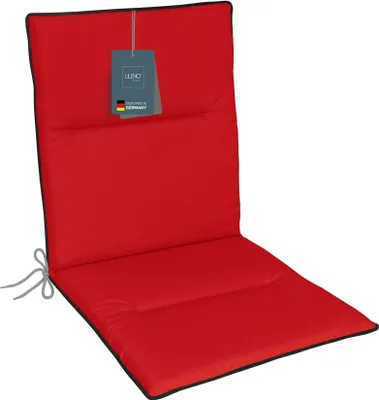 Produktbild von LILENO HOME Gartenstuhl Auflagen als [1er Set - Niedriglehner] in Rot + Keder Grau - bequeme Liegen als Sitzauflagen für Gartenmöbel - Stuhlkissen für Gartenstühle und Klappstühle