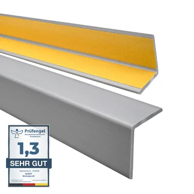Produktbild von QUEST Winkelprofil Selbstklebend 40x40mm, 1.1m PVC Kunststoff, Winkelleiste, flexibles Wandkantenschutz, L-Profil, silbern