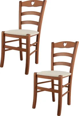 Produktbild von t m c s Tommychairs - 2er Set Stühle CUORE für Küche und Esszimmer, Robuste Struktur aus lackiertem Buchenholz im Farbton Kirschholz und gepolsterte Sitzfläche mit Stoff in der Farbe Elfenbein bezogen