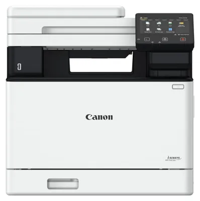 A front view of a white Canon i-SENSYS MF754CDW printer against a white background.
