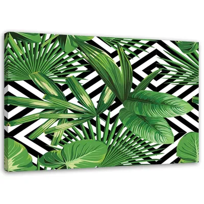 Produktbild von Leinwandbild geometrie mit einem blatt 60x40 cm Feeby grün wandbild bereit zum aufhängen