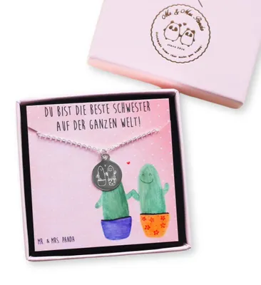 Produktbild von Mr. & Mrs. Panda Kette Kaktus Liebe - Geschenk, Trennung, Verlobung, Kakteen, Personalisierte, Silberkette, Damenhalskette, Pärchen, mit Gravur, Silber 925, Hochzeit