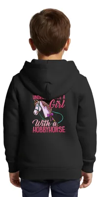 Produktbild von Spreadshirt Never Underestimate A Hobbyhorse Girl Kinder Premium Organic Zip Hoodie, 98/104 (2 Jahre), Schwarz