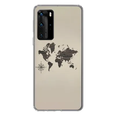 Produktbild von MuchoWow® Handyhülle Schutzhülle Hülle für Huawei P40 Pro Weltkarte - Holz - Braun Silikon Softcase Handy Hülle - Schutz