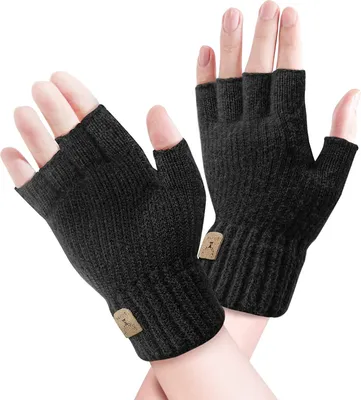 Produktbild von Fingerlose Handschuhe, Handschuhe ohne Finger Winter Warme Strickhandschuhe Arbeiten Camping Wandern Laufen Radfahren Fahren für Herren und Damen