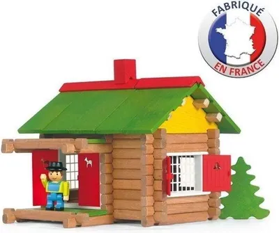Image de Chalet en Bois Jeujura, 100 Pièces, Jeu de Construction en Bois, Bois Naturel et Teinté, Dès 5 Ans