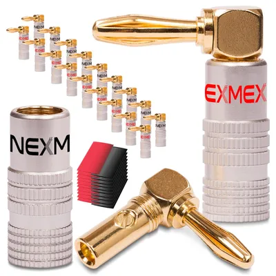 Produktbild von 20x High End NEXMEX Winkel Bananenstecker Schrumpfschlauch 24K vergoldet Banana