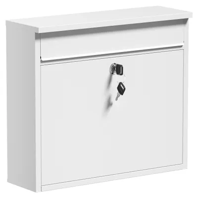 Produktbild von Wiltec Briefkasten V13 weiß 360 x 105 x 315 mm, Wandbriefkasten mit Schloss und Klappe, Postkasten aus Stahl pulverbeschichtet