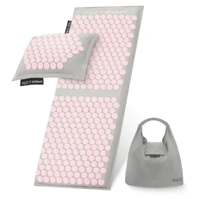 Produktbild von 4FIZJO ECO Akupressurmatte XL, mit Kissen, aus Leinen, für Massage und Entspannung, Grau-Rosa