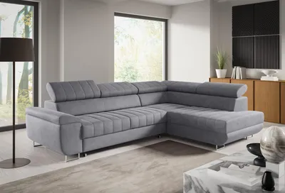Produktbild von Ecksofa BENET L-Form Sofa mit Schlaffunktion und Bettkasten, verstellbare Kopfstützen, Sofa fürs Wohnzimmer- Monolith 85
