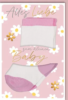 Produktbild von Geburt - Baby - Freudiges Ereignis - Karte mit Umschlag - Socken rosa