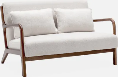 Produktbild von sweeek - 2-Sitzer Skandinavische Sitzbank aus Hevea-Holz hell Nussbaum und Bouclé-Stoff - Creme
