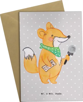 Produktbild von Mr. & Mrs. Panda Grußkarte Journalist Herz - Grau Pastell - Geschenk, Ausbildung, Grußkarten, weihnachtskarten, Interview, Mikrofon, Studium, Beileidskarte, neujahrskarte