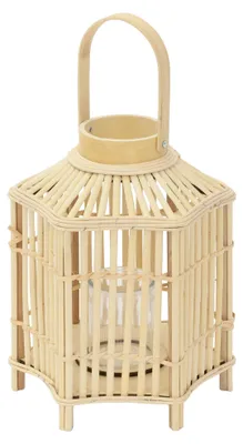 Produktbild von ECD Germany Bambus Laterne Windlicht H 45cm Holzfarbe Gartenlaterne mit Henkel & Glaseinsatz Boho Bambuslaterne Kerzenhalter Deko Laterne ohne LED