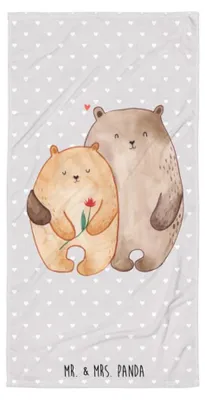 Produktbild von Mr. & Mrs. Panda Strandtuch Bären Liebe - Grau Pastell - Geschenk, Kuscheln, Großes Badehandtuch, Freundin, Verknallt, Blume, Strandlaken, Handtuch, Bär, Reisehandtuch