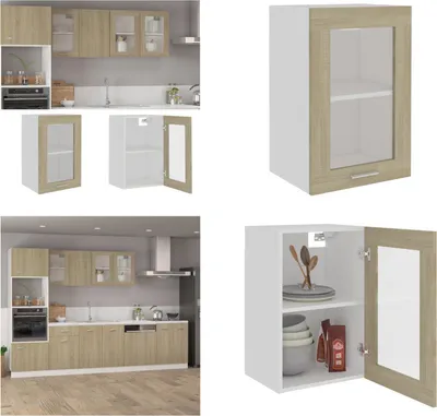 Produktbild von vidaXL Hängeglasschrank Sonoma Eiche 40x31x60 cm Holzwerkstoff - Hängeglasschrank - Hängeglasschränke - Küchenschrank - Küchenschränke