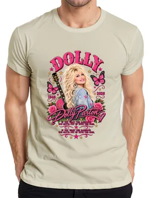 Productafbeelding van Dolly Parton. In liefdevolle herinnering. 1946-2026. Country muzieklegende. RIP. Heren T-shirt, natuurlijke kleur, maat L