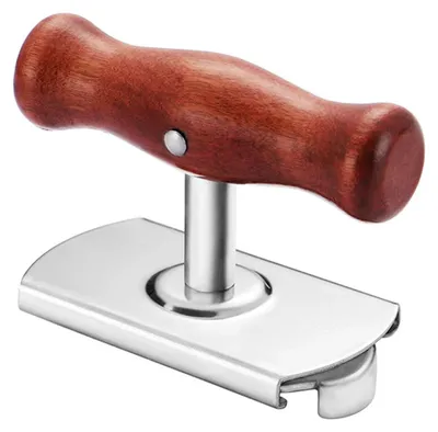 Image de Ouvre-boîtes et décapsuleur multifonction en acier inoxydable avec manche en bois, à rotation facile