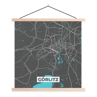 Produktbild von MuchoWow® Textilposter Stadtplan - Karte - Görlitz - Blau - Deutschland - Karte 40x40 cm mit holzfarbenen Rahmen - Posterleiste