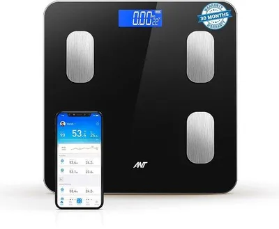Zdjęcie produktu dla Waga cyfrowa z Bluetooth – pomiar masy ciała i zawartości tkanki tłuszczowej, dokładność 0,1 kg