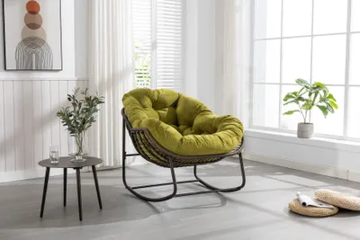 Produktbild von Outdoor Rattan Schaukelstuhl, Polsterte Sitzschaukel mit Lehne für Vordereingang, Wohnzimmer, Patio, Garten