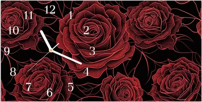 Produktbild von Wanduhr aus Glas mit Motiv Rosenmuster Schwarz- 60 x 30 cm - inkl. Aufhängesystem