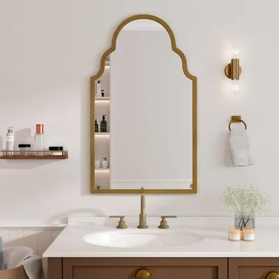Image de OKWISH Miroir Mural Rectangulaire 61x101 cm - Cadre Métal Bronze - Décoratif pour Salle de Bain et Salon