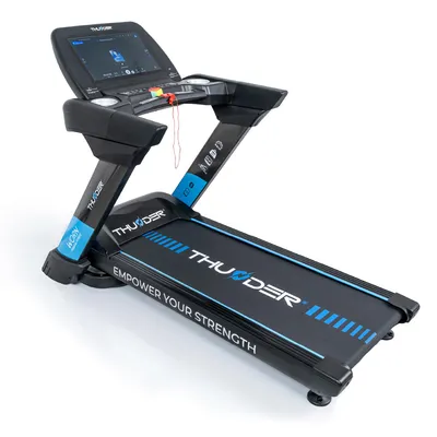 Zdjęcie produktu dla Bieżnia elektryczna Thunder WORN-S-TFT-BLACK – prędkość do 25 km/h, silnik prądu przemiennego o mocy 6 KM, ekran dotykowy 21,5 cala – nośność do 180 kg