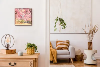 Produktbild von Coloray Hodiny Unikátní 30x30 cm  Tiché hodiny Pro obývací pokoj a kuchyň Nástěnné hodiny Plátno Bílé ručičky hodin - Lesní listy