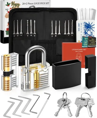 Produktbild von Lockpicking Set, [2026 Neue Herausforderung & Geschenk für Anfänger] 26 Stück Dietrich Set mit übungsschloss im Kreditkartenformat & Anleitung