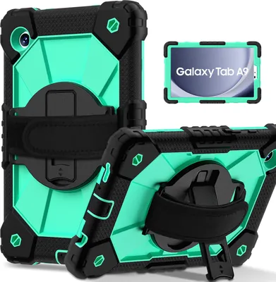 Obrázek produktu pro Pouzdro pro Samsung Galaxy Tab A9 2023 8,7 palec SM-X110/X115/X117, pouzdro na tablet s 360° otočným popruhem na ruku a stojánkem černé Tyrkysový