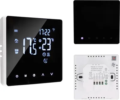 Produktbild von WiFi Smart Thermostat - Für wassergeführte Fußbodenheizung - App-Steuerung - LCD-Touchscreen - Wochenprogramm - 1 W Leistung - Schwarz