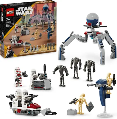 Produktbild von LEGO Star Wars 75372 Clone Trooper & Battle Droid Battle Pack, inkl. 4 Minifiguren, 5 Droiden und Speeder Bike mit Shooter - Bauspielzeug für Jungen und Mädchen ab 7 Jahren