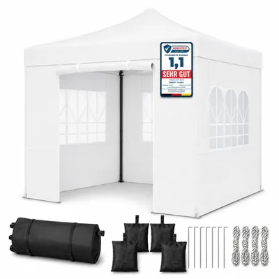 Produktbild von ONBEST Pavillon 3x3 | Wasserdicht | faltbar | Grau | mit Sandsäcke | Heringe | Seile | UV50+ | Premium