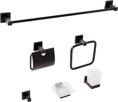 Produktbild von BELIANI Badezimmer-Halter-Set Schwarz Aluminium 6-Teilig Modern Badaccessoires Hardware-Set WC-Garnitur WC-Accessoires-Set Badausstattung Badzubehör