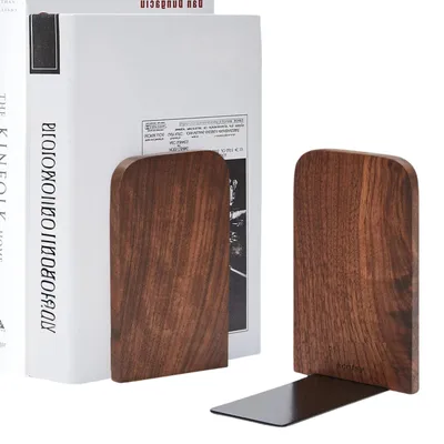Productafbeelding van Boekenstandaard hout - Walnoot - 2 stuks - 17 x 12 x 10,5 cm - Boekenhouder