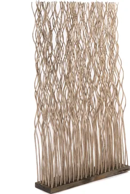 A screen divider made of interwoven branches.