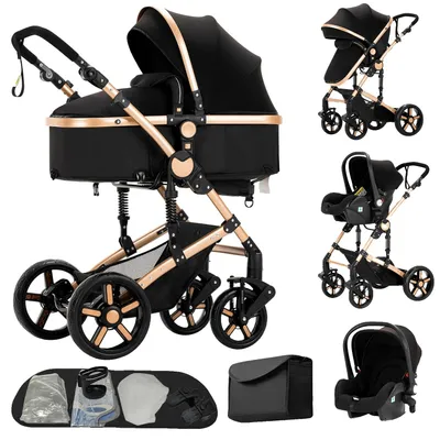 Immagine prodotto di Passeggino per bambini, sistema da viaggio 3-in-1, leggero e pieghevole, modello B588-BLACKGOLD