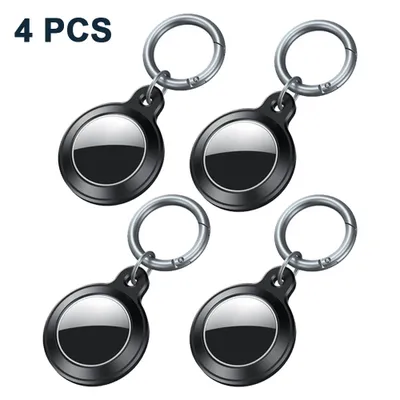 Four black keychains with silver rings are laid out on a white background. The text '4 PCS' is in the upper left corner.
