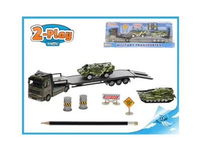 Obrázok produktu pre Vojenský transportér 1:60 kovový 2-Play s obrnenými vozidlami 2ks