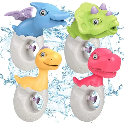 Obrázok produktu pre Vodná pištoľ 4x Dinosaurus, mini striekacie pištole, farebné, pre záhradu, pláž, leto, oslavu