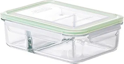 Image de Boîte de préparation des repas en verre - 3 compartiments - Compatible micro-ondes/lavable au lave-vaisselle/résistante au four - 1 000 ml