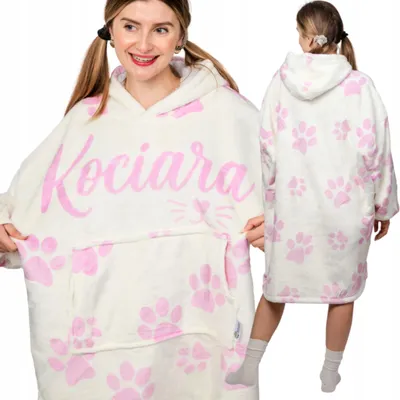 Produktbild von Oversize Deckenpullover XXL - Kuscheldecke mit Ärmeln - Fleece Katzen Pfoten